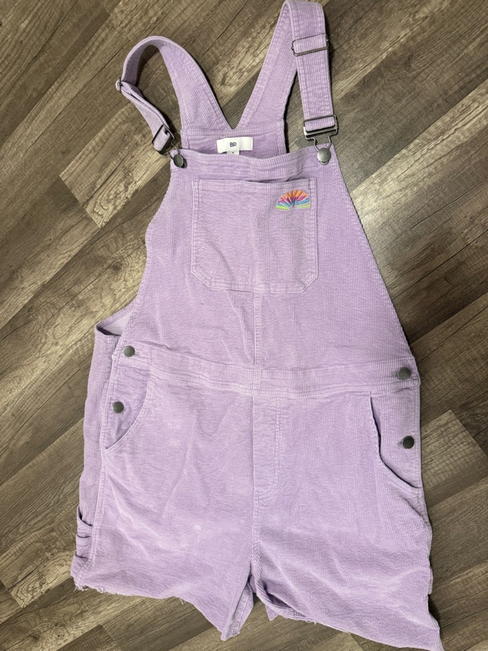 BP. MED. Lavender Corduroy Short Overalls with Rainbow Patch
